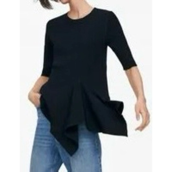 NEW ZARA Pleated Ribbed Ruffle Top in Black - Picture 1 of 2